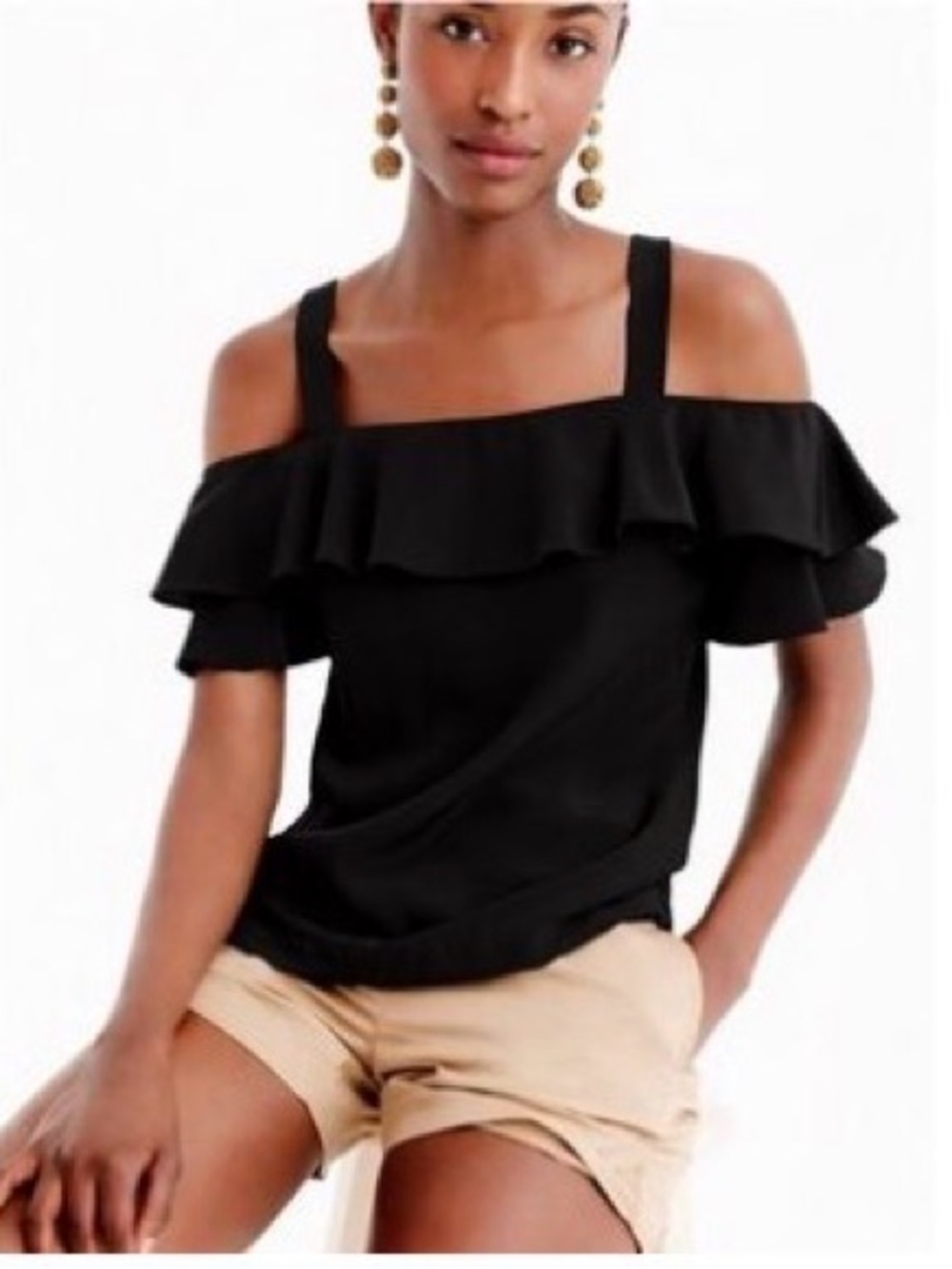 J. Crew Black Ruffle Off-Shoulder Camisole